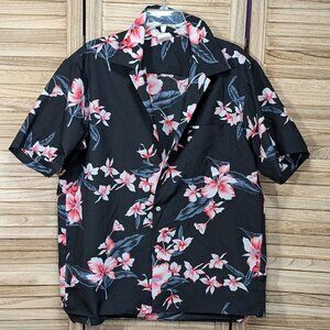 Made in Hawaii Shirt Floral Black Short Sleeve VINTAGE Size Large